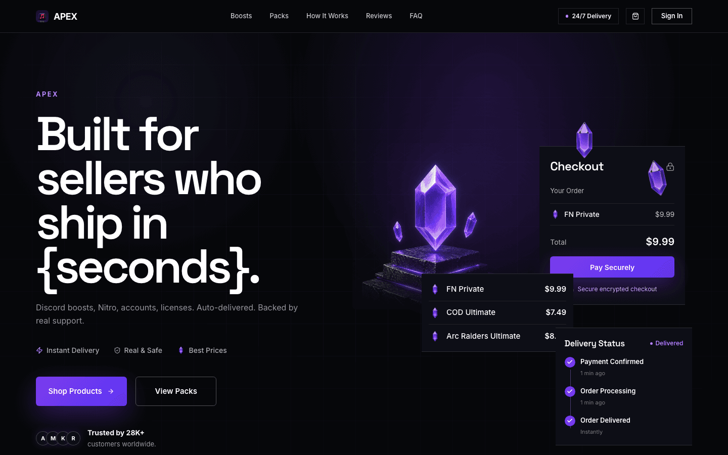 Apex theme - premium Discord reseller storefront